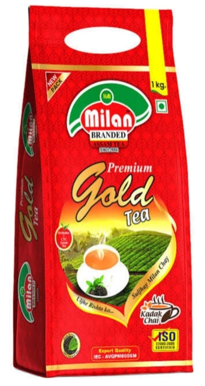 Milan Premium Gold Assam Tea – 1kg | Strong Kadak Chai | Branded Assam Tea Since Store | Export Quality (ISO 22003:2005 Certified)